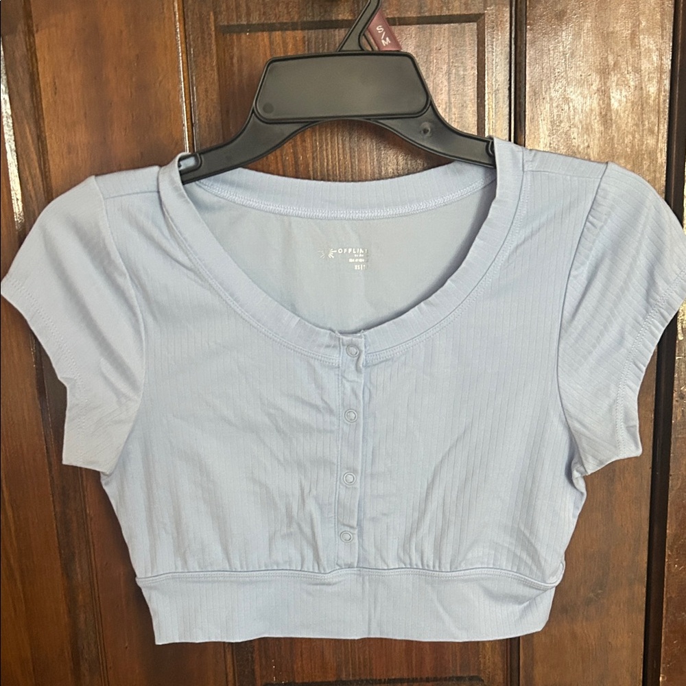 Aerie Light Blue Buttoned Crop Top